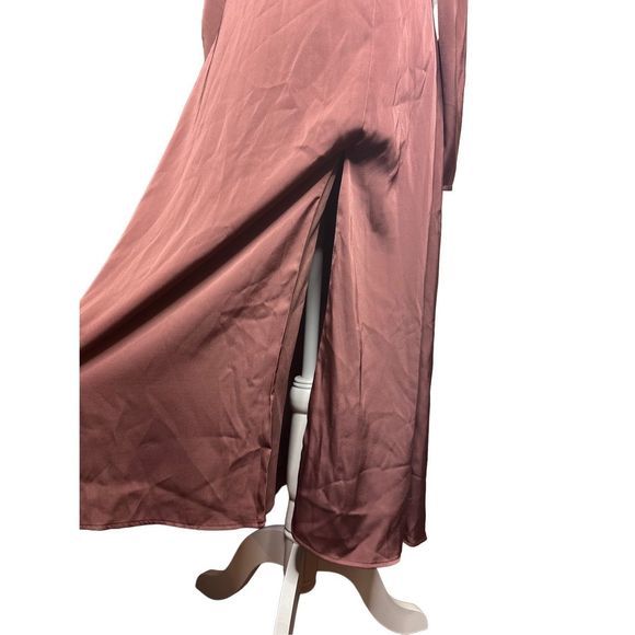 Mac Duggal Ieena High Neckline Mauve Long Sleeve Puff Shoulder Midi Dress 8 NWT - Picture 6 of 12